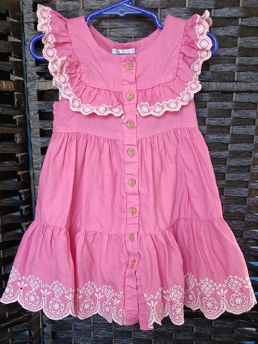 Max Studio Pink Button-Front Ruffle Dress with Lace Trim Girls SZ 3T